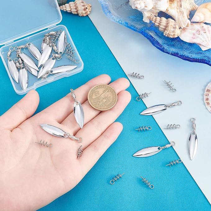SUPERFINDINGS 15Pcs Fishing Lures Willow or Colorado Blade Spinner Blades Bearing Swivels Tail Spinner Spinnerbait Lure Making Supplies Bass Lures