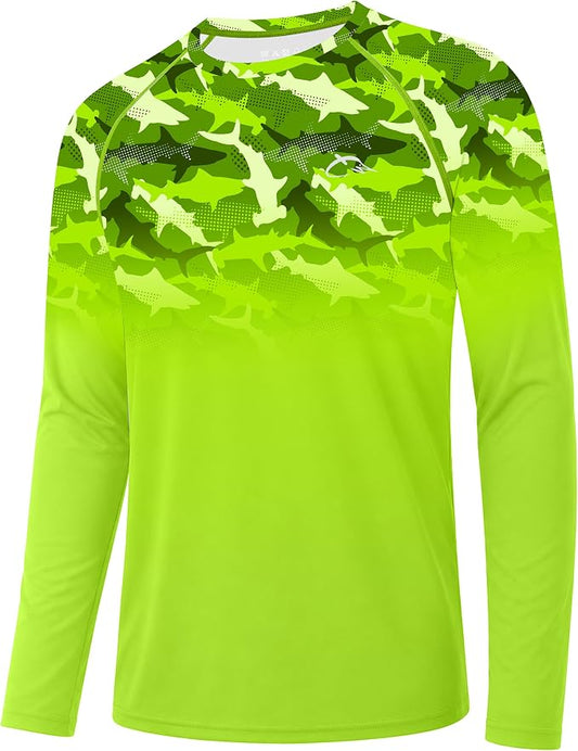 FISHEAL Men's Long Sleeve Fishing Shirts, UPF 50+ Camo Sun Protection Rash Guard, UV Shirt for Swimming Hunting Outdoor