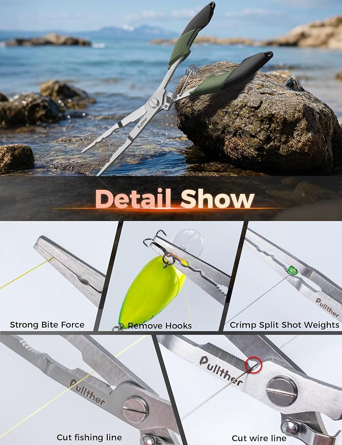 Fish Gripper 9.2",Muti-Function Line Cutter Fishing Pliers, Saltwater Fishing Tool Kit,Fishing Gear with Fishing Lanyard