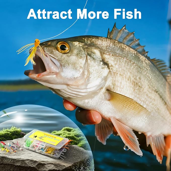 Fly Fishing Poppers Flies, Fly Popper Lures Bass Bluegill Crappie Trout Salmon Panfish Perch Popper Flies Kit for Fly Fishing