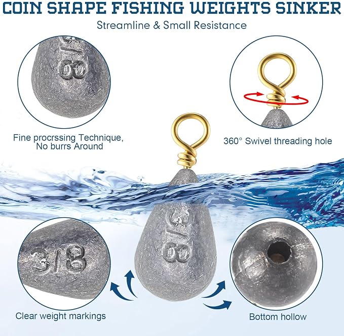 Bass Casting Swivel Bell Sinkers Fishing Weights Drop Shaped Fishing Sinkers Catfish Weights for Ocean Saltwater Surf Bass Casting Gear Tackle