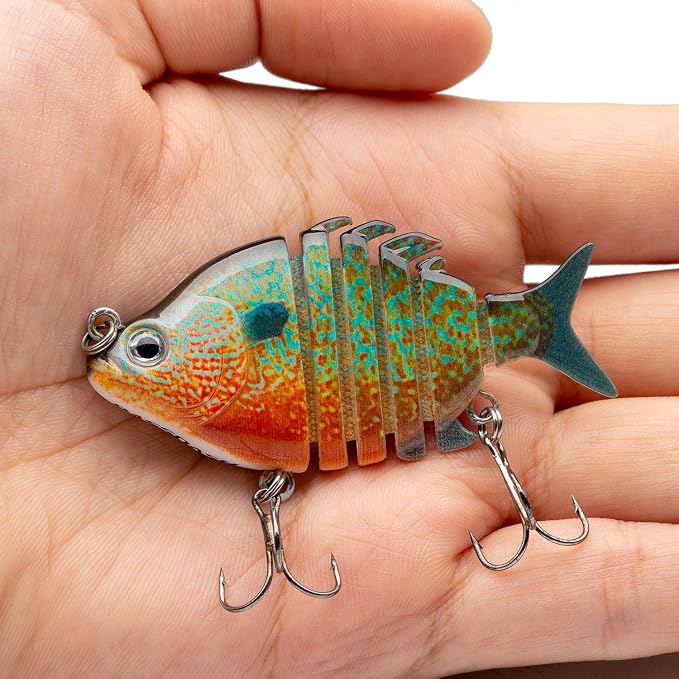 Bassdash SwimPanfish 0.34oz Hard Swimbaits Multi Jointed Topwater Trout Bass Fishing Crank Lure for Freshwater and Saltwater