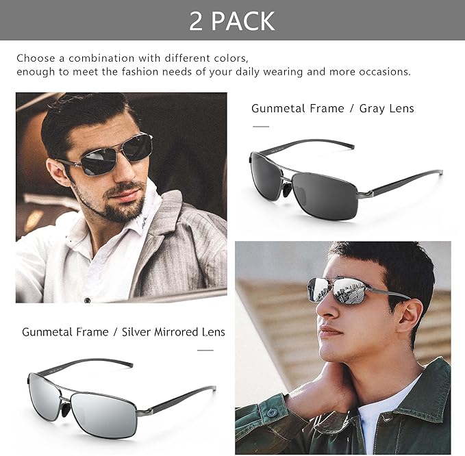 SUNGAIT Ultra Lightweight Rectangular Polarized Sunglasses Men UV400 Protection