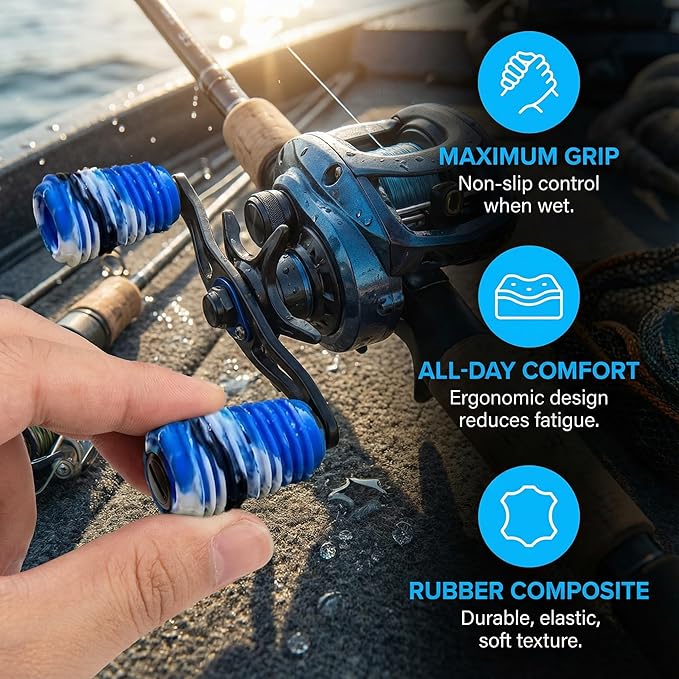 9Pack Rubber Fishing Reel Handle Grip Sleeve Non-Slip Baitcaster Knob Covers for Casting or Spinning Reel Customizable Handle Cover Tape Baitcasting Baitcaster Handle Grip
