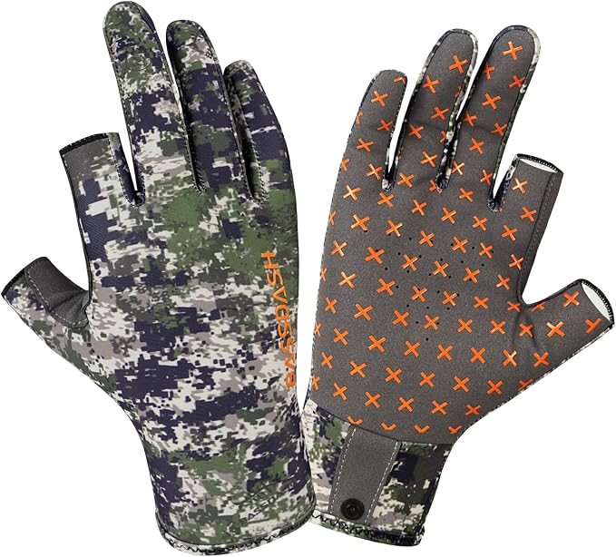 BASSDASH Unisex Fingerless Camo Hunting Gloves for Men's Women's Early Season Warm Weather UPF 50+ Lightweight Fishing Photography HG03