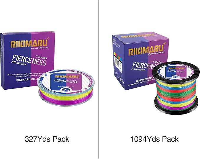 RIKIMARU Braided Fishing Line Abrasion Resistant Superline Zero Stretch&Low Memory Extra Thin Diameter 327-1094 Yds, 4-180LB