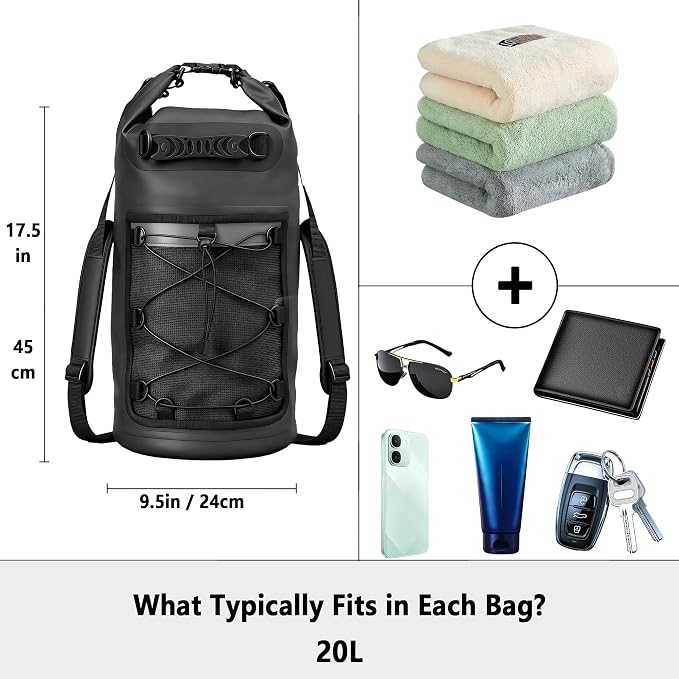 SHENDU 20L Waterproof Dry Bag - Roll-Top Backpack w/Waterproof Phone Case for Kayaking, Hiking, Camping, Boating, Beach Unisex (Black)