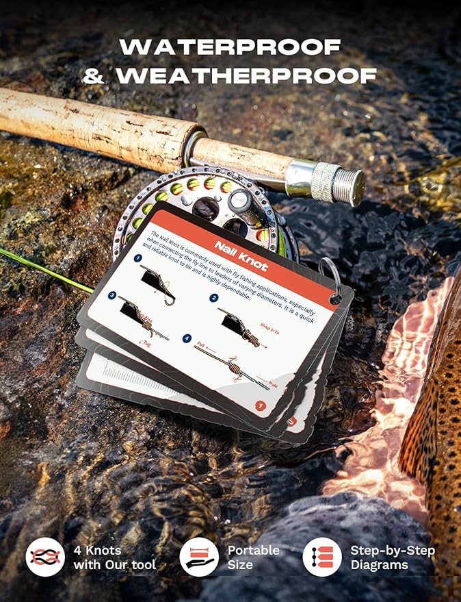 HOOK-EZE Fishing Nail Knot Tying Tool Combo|Includes Waterproof Pocket Guide, Nail Knot Tying Tool with Hook Cleaner, Zinger Retractor|Fly Fishing Accessories Fishing Gifts & Stocking Stuffers for Men