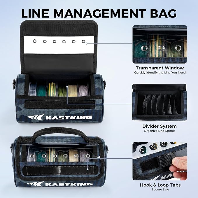 KastKing BaitSpace Line Management Bag, Fishing Line Storage Bag with Water Resistant Nylon, Clear View Window, Removable Divider, Tangle-free Leader Line Holder