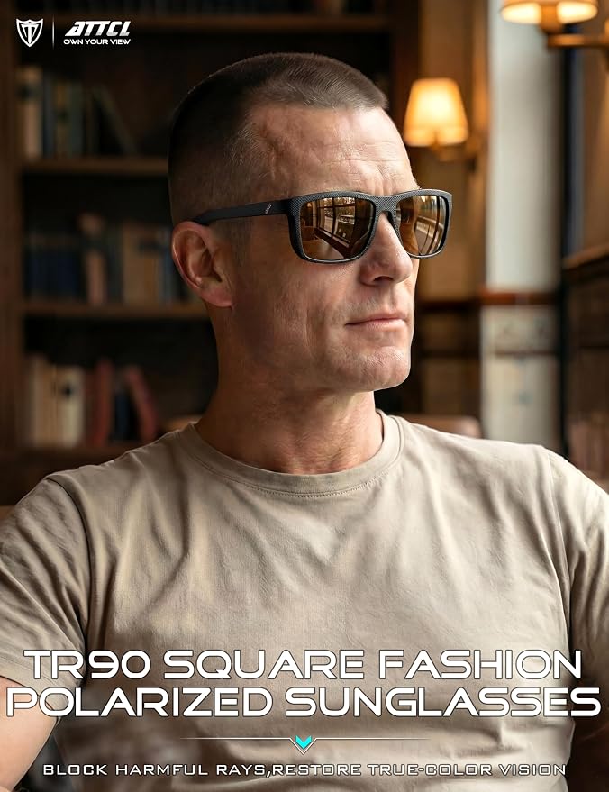 ATTCL Square Polarized Sunglasses for Men: Ultra-Light TR90 Frame UV400 Protection Sun Glasses for Fishing Driving