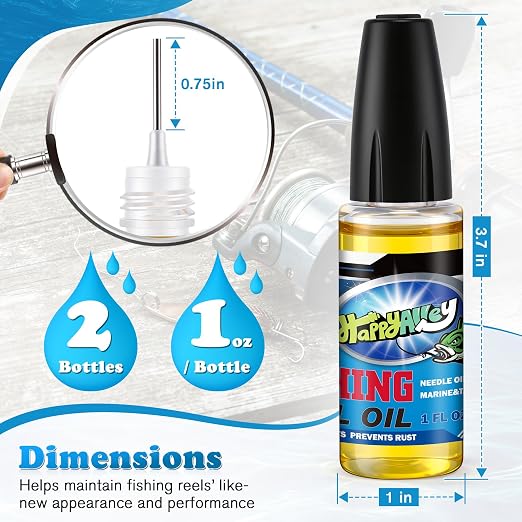 Fishing Reel Oil, 2 OZ Fishing Gear Oil Lubricant for Fish Care Reels, Boat Motors, Downriggers, Winches, Pulleys and Trailers (2 Pack)