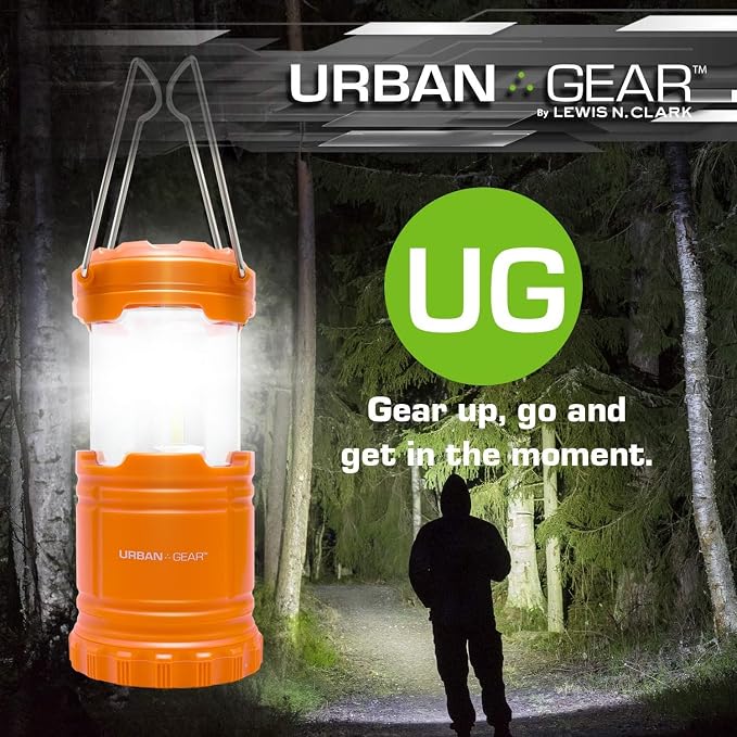 Lewis N. Clark Collapsible Camping Lantern | LED Portable Lantern for Indoor or Outdoor Use | Waterproof Lamp with Batteries Included | for Camping, Backpacking, Hiking, or Power Outage | Orange