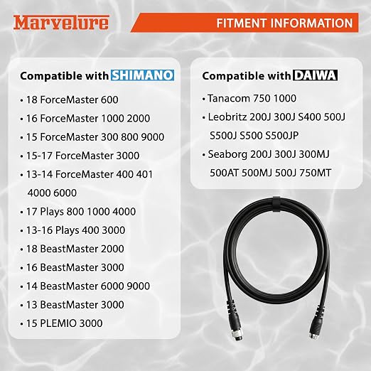 Battery Power Cable 1.5-6.5 FT (45-200 CM) Compatible for Daiwa Tanacom Seaborg Leobritz, Shimano Plays BeastMaster ForceMaster Electric Fishing Reels (2 Pcs, 6.5 Feet (200 cm))