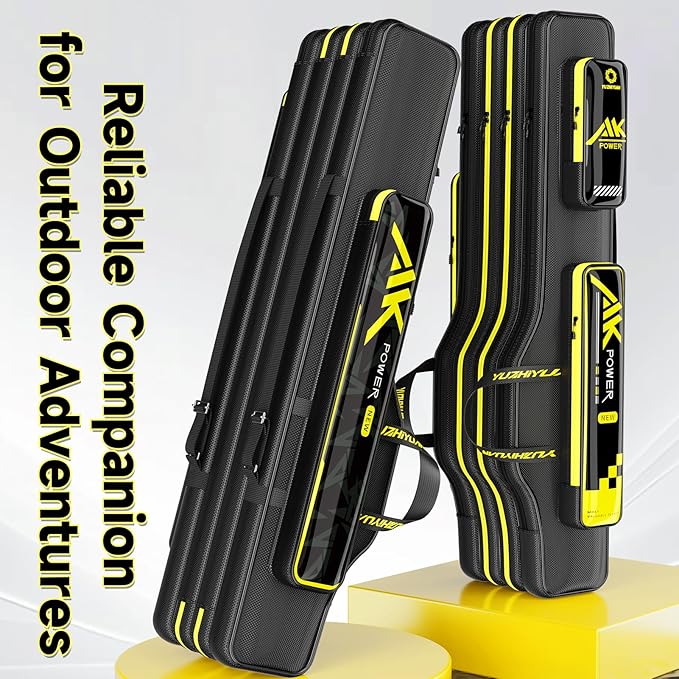 Fishing Rod Case & Bag Triple-Layer - 1680D Oxford, Wire-Reinforced Anti-Deforming, Foldable Portable, Quick-Access Compartments, Fishing Gift for Men Anglers