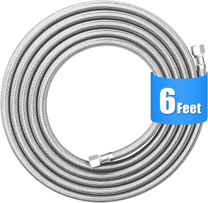 Refrigerator water line - 6 FT Premium Stainless Steel Braided Ice Maker Water Hose,Food grade PEX Inner Tube Fridge Water Line with 1/4" Fittings for Refrigerator Ice Maker