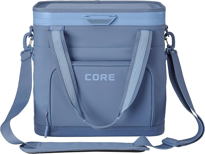 CORE Magnetic Zipperless Soft Cooler | Insulated Hard Liner Ice Chest Box | Best Portable 24 Can Soft Cooler for Food & Beverages for Tailgating, Car Camping, and Family Beach Picnics