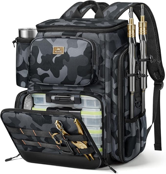 MATEIN Pro Fishing Backpack with 4 Tackle Boxes, 3600 Tackle Box Backpack with Rod Holder, Large Side Gear Storage & Cooler