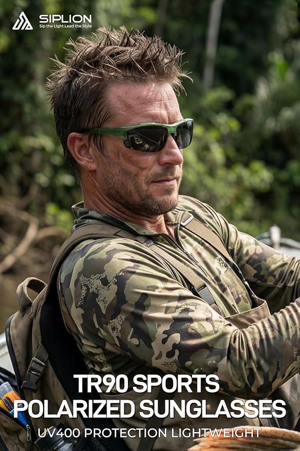 SIPLION Polarized Sunglasses Men Sports: UV400 Protection Anti-Slip Wrap-Around TR90 Frame for Driving Fishing Golf Running