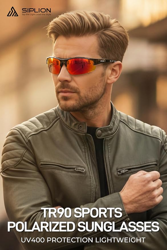 SIPLION Polarized Sunglasses Men Sports: UV400 Protection Anti-Slip Wrap-Around TR90 Frame for Driving Fishing Golf Running