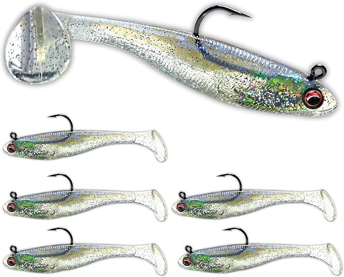 USA Bass Tackle Patriot Shad - Scent Infused Paddle Tail Swimbaits Pre Rigged Fishing Lures Premium Bait Strong Owner Hook, Fishing Gear for Bass Freshwater Predator Fish