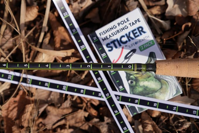 Fishing Pole Measuring Tape Sticker, 24 Inch Ruler Decal to attach to Fishing Rod (2 Pack), Black, UV-RESISTANT, Sticks to Boat, Truck, Rod, Kayak-Paddle, High Visibility Numbers, WATERPROOF