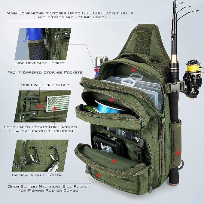 KastKing BlowBak Tactical Sling Tackle Bag-Lightweight Fishing Backpack Storge Fishing Gear and Equipment,Gift for Men