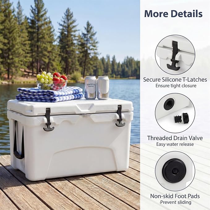COSTWAY Portable Insulated Hard Cooler – Keeps Ice Up to 6 Days, Heavy-Duty Outdoor Ice Chest with Cup Holders, Built-in Fish Ruler & Bottle Opener for Camping, Fishing, Beach, Tailgating
