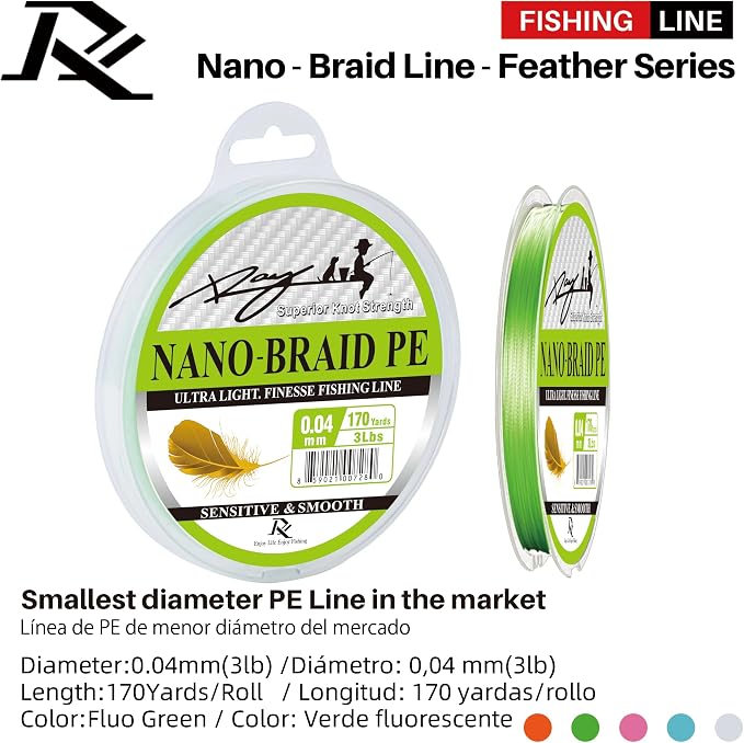 Ultra Slim Braided PE Fishing Line, Strong Knot Strength, Deign for Ultra Light Freshwater Fishing, Come with 3lb Test or 5lb Test, 170Yds Each Spool