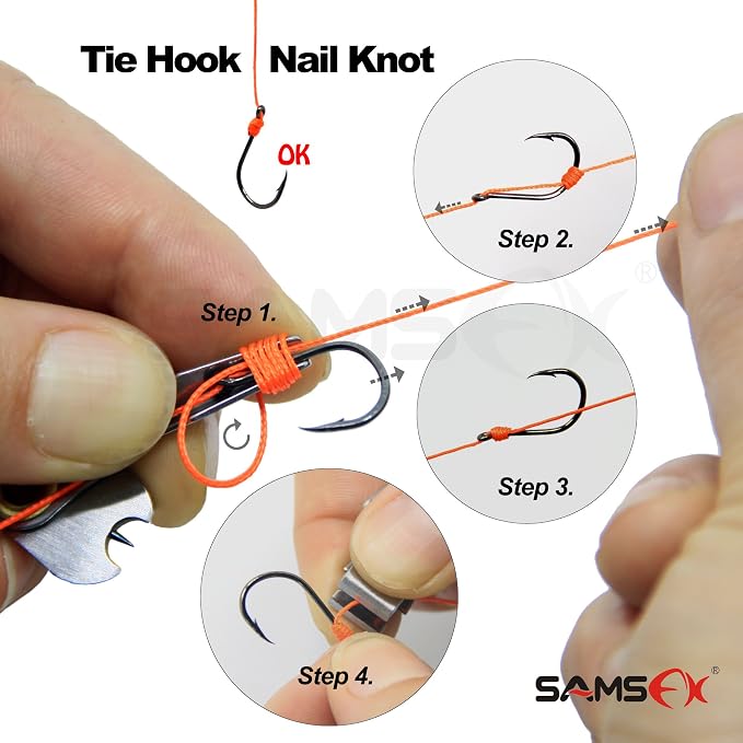 SAMSFX Locking Fishing Pliers Saltwater Resistant Teflon Coated Briad Line Cutters with Wire Coiled Lanyard, Sheath & Quick Knot Tool Combo