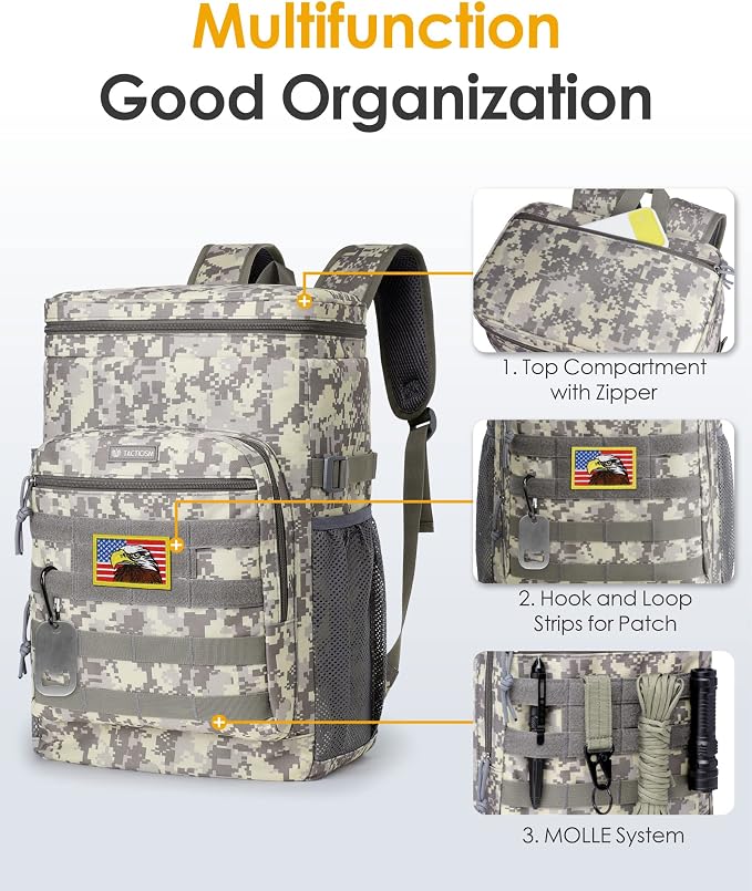 TACTICISM Tactical Cooler Backpack Insulated Leak-Proof - 24L Heavy Duty Lunch Backpack for Men Women Adults, Soft Ice Chest Backpack as Gift Work Hiking Camping Fishing Accessories