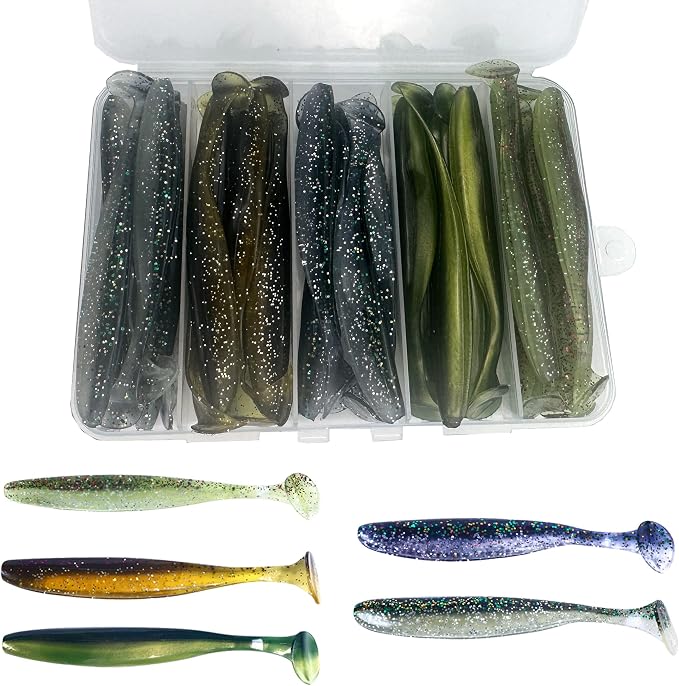 Paddle Tail Swimbaits,Soft Plastic Fishing Lures Swim Baits for Bass Fishing,30/50pcs with Box,Soft Plastic Swimbaits for Bass Trout Crappie Lures Kit for Saltwater Freshwater