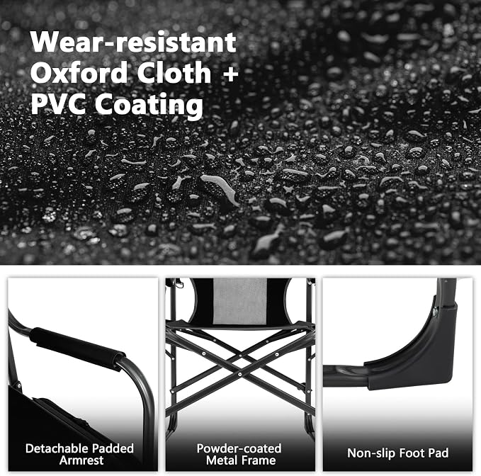 COSTWAY Folding Camping Chair, Heavy-Duty Director Chair Supports 400lbs for Adults with Side Table, Cooler Bag, Storage, Strap, Portable Makeup Chair Suitable for Fishing Picnic