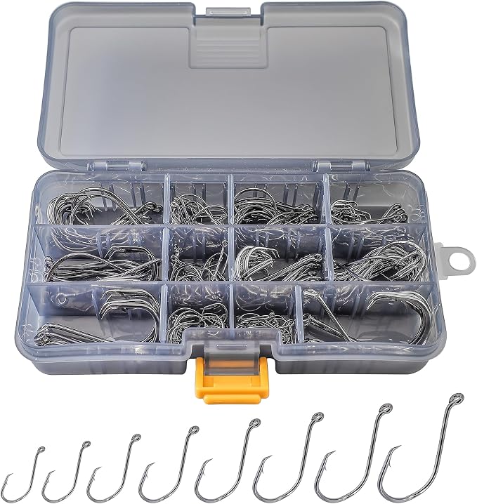 Fishing Hooks Set High Carbon Steel Catfish Bulk Strong Circle Fishing Hooks Mixed Size for Saltwater Freshwater 161PCS