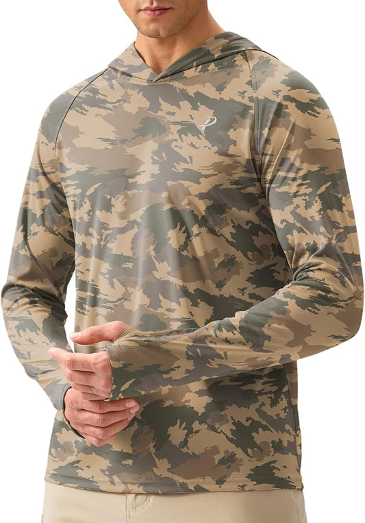 Pudolla Men's Sun Protection Hoodie Shirts UPF 50+ Rash Guard SPF Long Sleeve Fishing Shirt for Men Swim Hiking Boating
