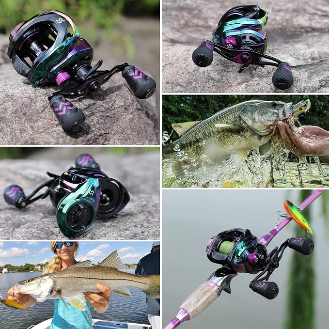 Sougayilang Baitcasting Reels - Colorful Fishing Reel, 8.0:1/7.3:1 Gear Ratios, 9+1 BB, Magnetic Braking System