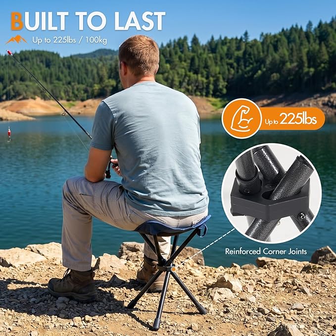 Portal Tall Folding Tripod Stool for Adults, Lightweight Camping Seat with Carry Strap, 18.5" Height Compact Foldable Chair Supports 225 lbs for Camping, Fishing, Hiking, Golf, Travel & Outdoor Events