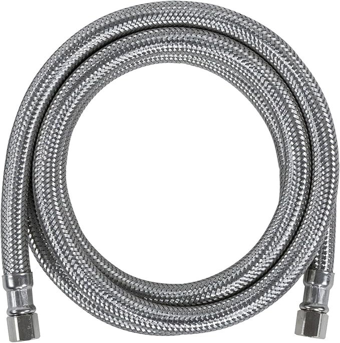 Certified Appliance Accessories Ice Maker Water Line, 5 Feet, PVC Core with Premium Braided Stainless Steel, Silver