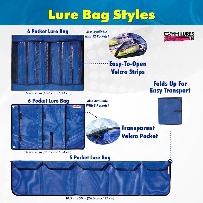 C&H Lures Lure Carry Case, 11 in x 8.75 in x 2.5 in / 28 cm x 22.2 cm x 6.4 cm, 30 Resealable Rig Bags Inside, Blue