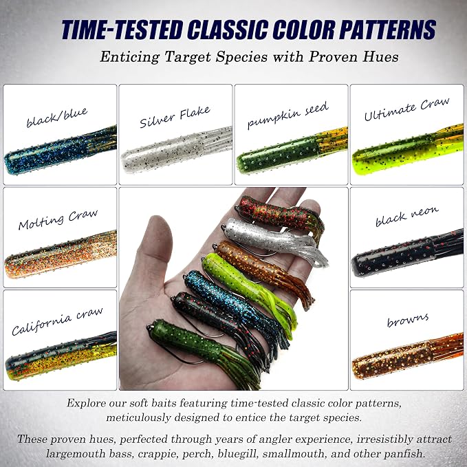 Tube Lures Crappie Lures for Bass Fishing, Tube Jigs Heads Soft Plastic Worm Baits for Freshwater Saltwater
