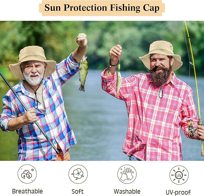 Xtinmee 10 Pcs Bucket Hat Bulk Safari Hat Wide Brim Boonie Hiking Fishing with Chin Strap for Women Men Adult Summer