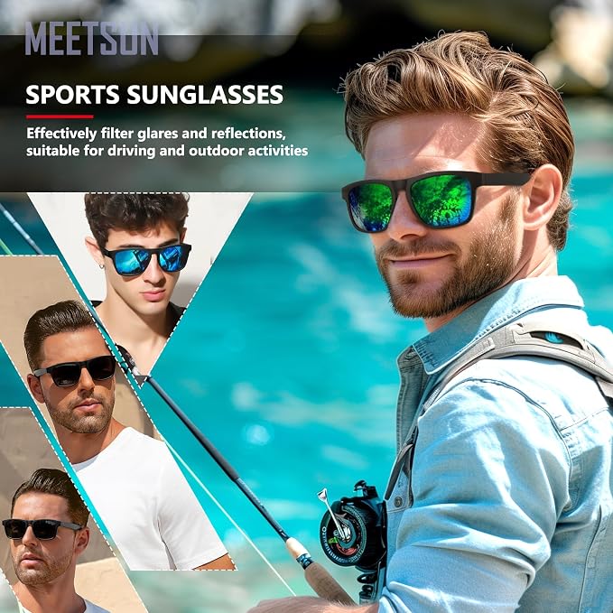 MEETSUN Polarized Sunglasses For Men Women UV Protection Square Frame Sport Fishing Driving Sunglasses