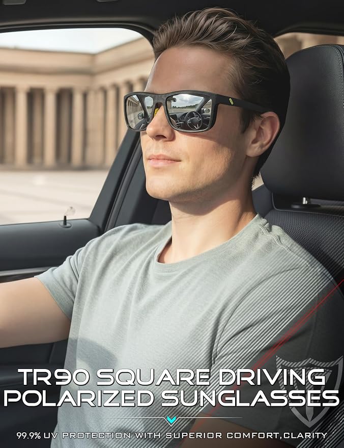 ATTCL Square Polarized Sunglasses for Men: Ultra-Light TR90 Frame UV400 Protection Sun Glasses for Fishing Driving