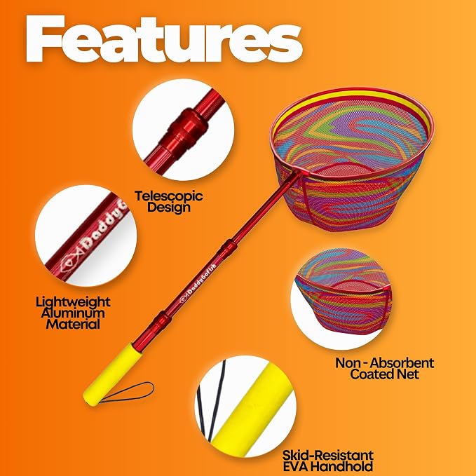 DaddyGoFish Kids Fishing Net - Extendable Telescopic Landing Net for Boy Girl Children Catching Small Fish Crab Shrimp Minnow Dragonfly Beach Pier Lake River Ocean