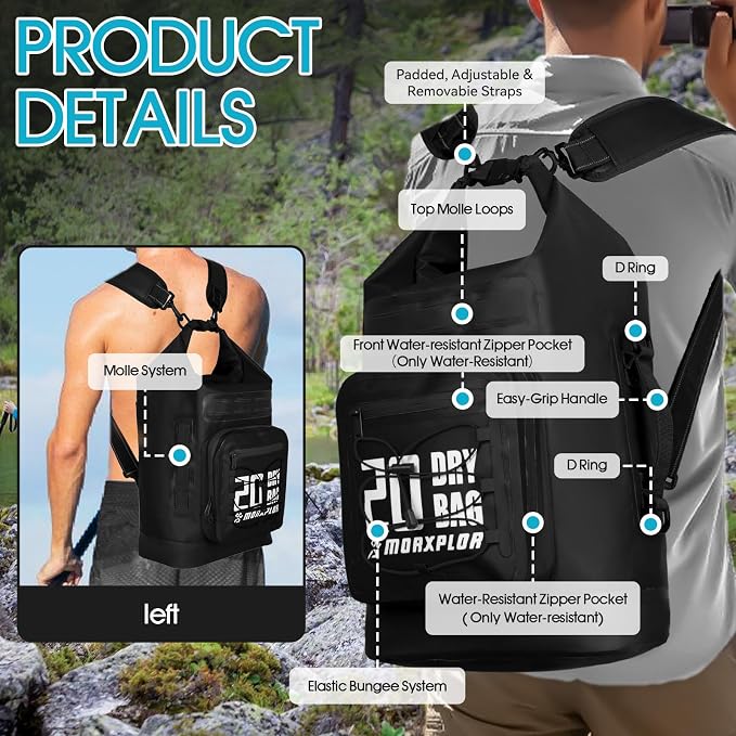MORXPLOR Dry Bag Waterproof,5L/10L/20L/30L/40L/55L Roll Top Dry Bag Backpack with WaterProof Phone Case for Swim,Kayak