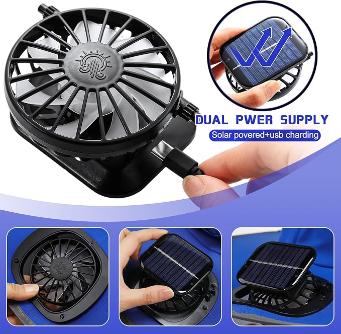 Solar Hat with Fans, Wide Brim Cooling Sun Hat with Removable Dual Fans USB Charging Neck Cover for Outdoor Fishing