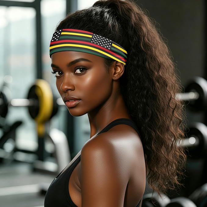 Flag Headbands for Men Women, Moisture Wicking Sweatband Breathable Sports Headwrap, Non-Slip Stretchy Fitness Hair Band