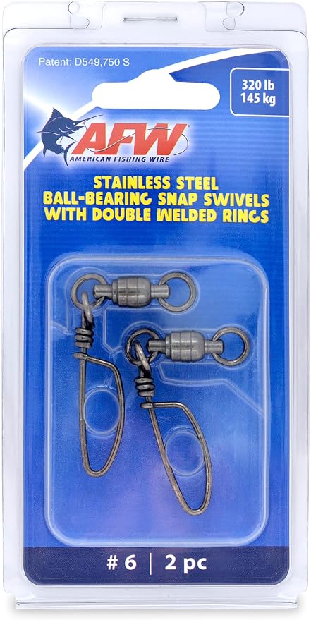 American Fishing Wire Stainless Steel Ball Bearing Snap Swivels with Double Welded Rings