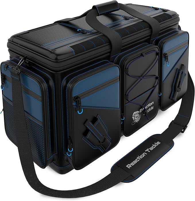 Reaction Tackle Fishing Tackle Bag – Salt Water Resistant Fishing Bag, 1000D PVC Waterproof Material, Tackle Box Organizer with Dividers for 3600 or 3700 Trays