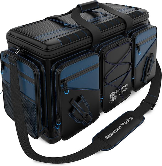 Reaction Tackle Fishing Tackle Bag – Salt Water Resistant Fishing Bag, 1000D PVC Waterproof Material, Tackle Box Organizer with Dividers for 3600 or 3700 Trays