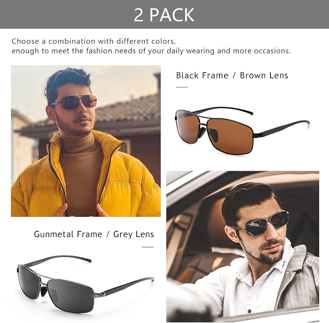 SUNGAIT Ultra Lightweight Rectangular Polarized Sunglasses Men UV400 Protection
